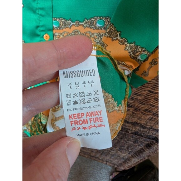 Missguided Women's Sleep Shirt 4 Green Button Up Old Money Boho Paisley Western - Picture 9 of 10